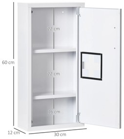 kleankin Dulap Medicamente cu 3 Rafturi și Ușă Magnetică, cu un strat rezistent la apă și rugină 30x12x60 cm, Alb | Aosom Romania