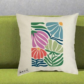 Perna Decorativa Flori Grafice Multicolore Modern, 40x40 cm, Ecru, Husa Detasabila, Perna Inclusa, BEKZ®