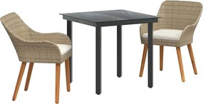 vidaXL Set de masă pentru grădină cu pernă 3 pcs Bej poliratan