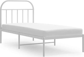 vidaXL Cadru de pat metalic cu tăblie, alb, 90x190 cm