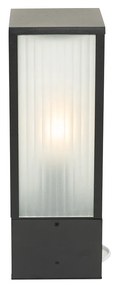 Lampă de exterior cu picior neagră cu sticlă striată 40 cm IP44 - Charlois