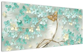 Tablou cu flori și fluturi (120x50 cm)