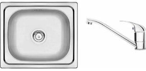Set chiuveta bucatarie si baterie Deante Doppio finisaj inox-satin 48x43 cm