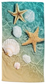 Prosop de plajă albastru/bej din catifea 100x180 cm Beachvibe – Good Morning