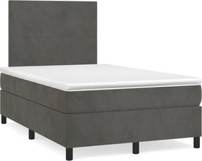 vidaXL Pat box spring cu saltea, gri închis, 120x200 cm, catifea