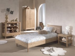 Set Complet Mobilier Camera Copii Forrest Oak, Pat 90x200 cm, Dulap cu 2 Uși, Noptieră și Masă de Înfășat, din Lemn Masiv de Stejar, Natur – Vipack