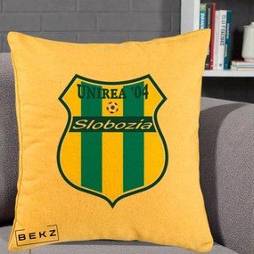 Perna Personalizata Unirea '04 Slobozia Fotbal, 40x40 cm, Galben, Husa Detasabila, Perna Inclusa, BEKZ®
