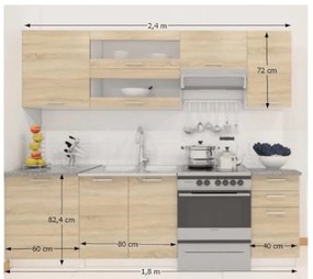 Bucatarie, 2,4 m, GLOBAL299 - alb/stejar sonoma