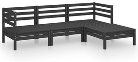 Set mobilier de gradina, 4 piese, negru, lemn masiv de pin Negru, 1