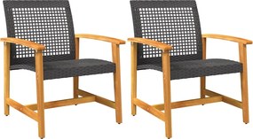 vidaXL Scaune de grădină, 2 buc., negru, poliratan și lemn de acacia