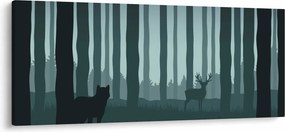 Tablou - Cerb cu lup pe stânci (120x50 cm)