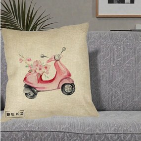 Perna Decorativa Scuter Roz cu Flori Acuarela, 40x40 cm, Crem, Husa Detasabila, Perna Inclusa, BEKZ®