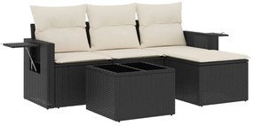 3252403 vidaXL Set mobilier de grădină cu perne, 4 piese, negru, poliratan