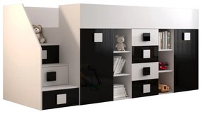 Pat multifuncțional 90 cm Toreno 3 (Alb + alb lucios + negru lucios) (S). 1083325