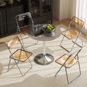 HOMCOM Set de 4 Scaune Pliabile din Acril, Scaune Pliabile Economisitoare de Spațiu din Oțel, Scaun Pliabil pentru Interior pentru Casă, Birou, Petreceri și Evenimente, 47x48x75 cm, Portocaliu | Aosom Romania