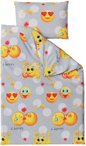 2x Lenjerie de pat din microfibra EMOJI gri + cearsaf jersey 180x200 cm alb