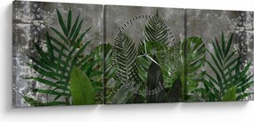 Tablou - Zid de beton cu plante (cu ceas) (90x30 cm)
