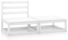 Set mobilier de gradina, 2 piese, alb, lemn masiv de pin Alb, Canapea de mijloc + suport pentru picioare, 1