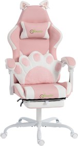 Vinsetto Scaun Gaming Ergonomic cu Urechi de Pisică, Fotoliu Gaming Birou Reclinabil din Piele Eco cu Suport pentru Picioare, Tetieră și Înălțime Reglabilă, Suport Lombar și Cervical, Roz | Aosom Romania