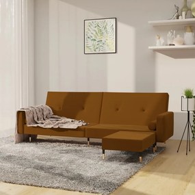 3080532 vidaXL Canapea extensibilă 2 locuri, cu taburet, maro, catifea
