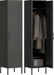 HOMCOM Spind metalic cu ușă închisă cu cheie și bară pentru haine, spind metalic individual pentru acasă sau birou, Negru | Aosom Romania