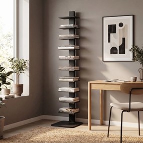 HOMCOM Bibliotecă Verticală înaltă cu 11 Rafturi, Bibliotecă Economisitoare de Spațiu Slim, Raft Industrial pentru Living, Dormitor, Birou, 34.5x41.5x163.5 cm, Negru | Aosom Romania