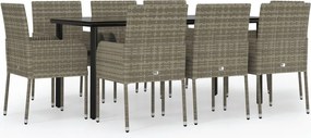 vidaXL Set mobilier de grădină cu perne, 9 piese, negru/gri, poliratan