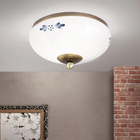 Plafoniera clasica Landhaus 21cm alama antique/ sticla opal decor albastru