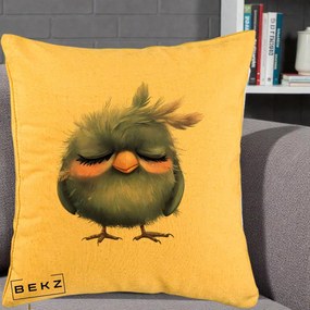 Perna Decorativa Pui Adormit Albastru, 40x40 cm, Galben, Husa Detasabila, Perna Inclusa, BEKZ®