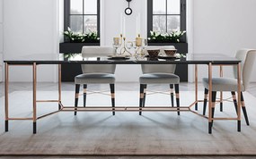 Masă lemn masiv Dining Negru-Rose Gold L 240 x A 95 x H 75 cm - Marmura naturala