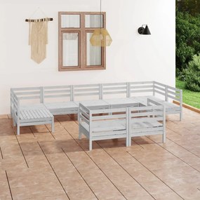 3083475 vidaXL Set mobilier de grădină, 9 piese, alb, lemn masiv pin