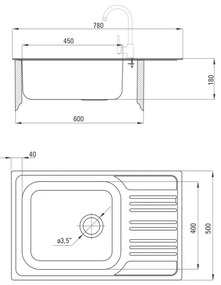 Chiuveta bucatarie inox cu picurator crom satin, 78x50 cm, Deante Xylo 780x500 mm, SATIN