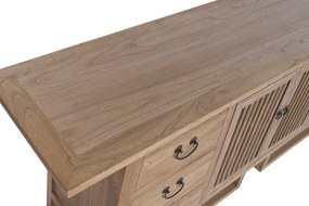 Bufet rustic din lemn reciclat, natur, cu 2 uși cu grilaj, 6 sertare și siluetă trapezoidală, 79 x 180 x 42 cm, „Joyeuse”