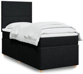 vidaXL Pat box spring cu saltea, negru, 90x200 cm, textil