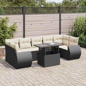 3326597 vidaXL Set mobilier de grădină cu perne, 8 piese, negru, poliratan