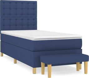 vidaXL Pat box spring cu saltea, albastru, 80x200 cm, textil