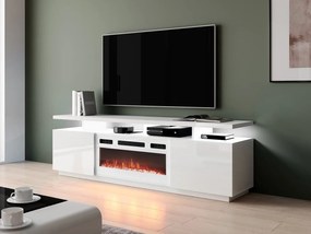 Dulap TV cu șemineu Anaceta (Alb + lucios Alb) (cu iluminat LED). Promo -17%. 1106164