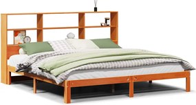 vidaXL Pat cu bibliotecă fără saltea maro 180x200 cm lemn masiv de pin