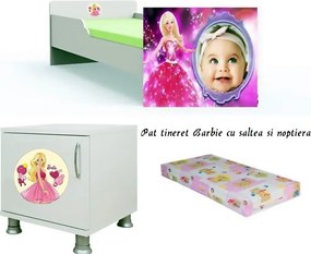 Pat tineret Barbie personalizat cu saltea si noptiera Cadou