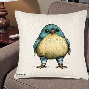 Perna Decorativa Pasare Albastra cu Sosete Albastre, 40x40 cm, Crem Reliefat, Husa Detasabila, Perna Inclusa, BEKZ®