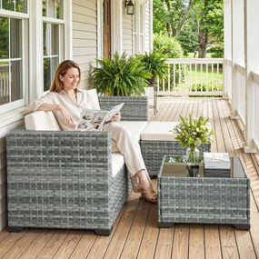 Outsunny Set mobilier grădină Polyrattan 5 piese, set lounge cu colțar, taburet, masă și perne pentru șezut și spate Gri+Cremeweiß | Aosom Romania