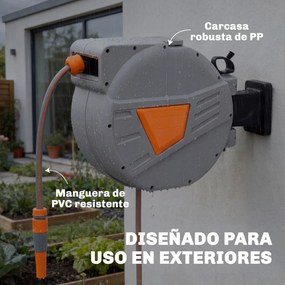 Outsunny Bobină furtun retractabil 20+1,6 m cu duză 2 moduri, blocare automată, retragere controlată, suport, Portocaliu | Aosom Romania