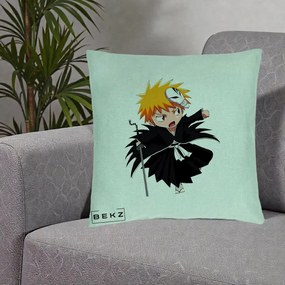 Perna Personalizata Bleach Ichigo Chibi cu Masca, 40x40 cm, Verde Menta, Husa Detasabila, Perna Inclusa, BEKZ®