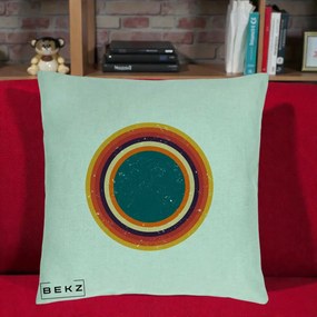 Perna Decorativa Retro Cerc Concentric Geometric Vintage, 40x40 cm, Verde Menta, Husa Detasabila, Perna Inclusa, BEKZ®