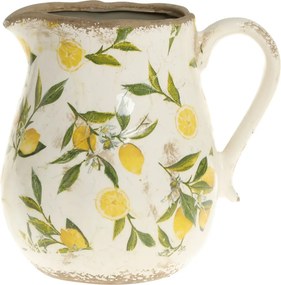 Carafă decorativă din ceramică, pictată manual, crem, H20/D16.5 cm, Limone
