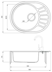 Chiuveta bucatarie inox ovala cu picurator crom Deante, Stock