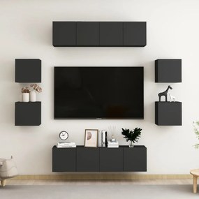 Set dulapuri TV, 8 piese, negru, PAL Negru, 60 x 30 x 30 cm (4 pcs), 1