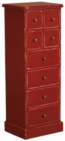 Comoda rosie, din lemn de pin, cu 8 sertare, aspect vintage, Country