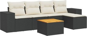 vidaXL Set mobilier de grădină cu perne, 6 piese, negru, poliratan