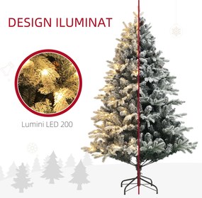 HOMCOM Brad de Crăciun Artificial cu 200 luminițe LED, 793 Ramuri, Crengi Pliabile și Bază Pliabilă, Ø116x180 cm, Verde | Aosom Romania